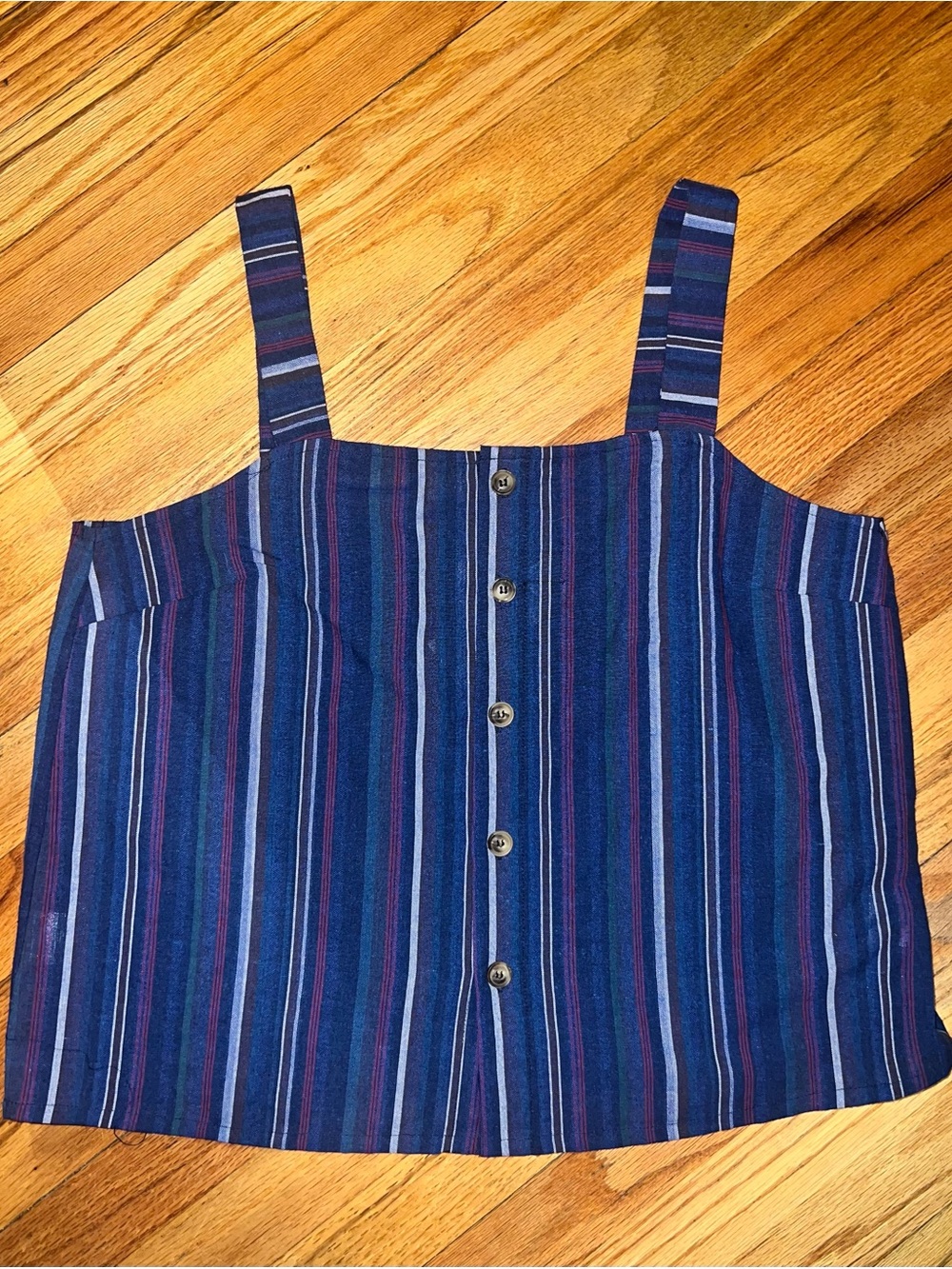 Alya Striped Navy Blue Button-Front Tank Top